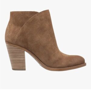 Lucky Brand Eesa Honey Suede Pull On Ankle Boots 7.5 - 3.5” Stacked Heel